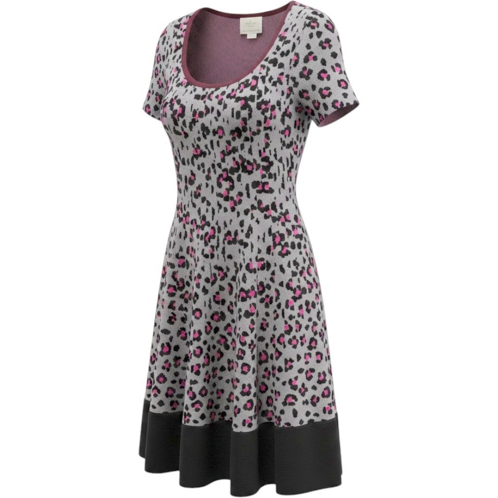 Kate Spade Pink Gray Leopard Print Fit and‎ Flare Sweater Dress - firm